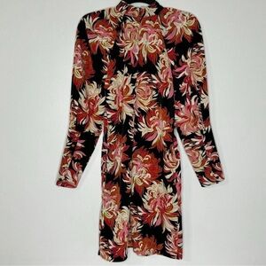 Who What Wear Black and Pink Floral Long Sleeve Dress